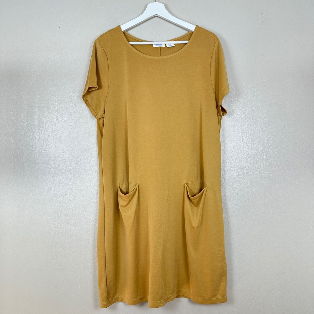 Sigrid Olsen Women's XL Shift Dress SS Mustard Yellow Modal Blend‎ Pocket